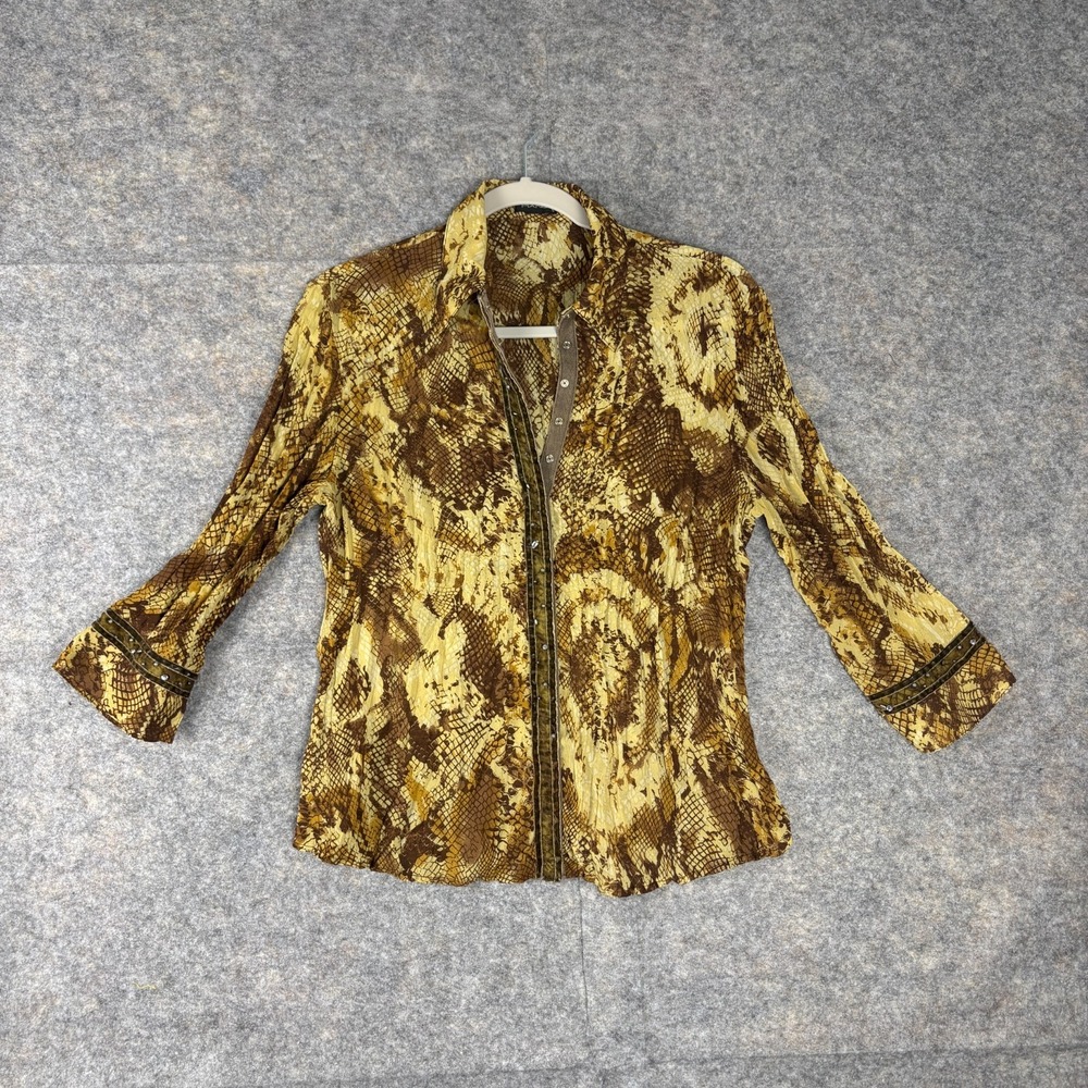 Piano Y2K Lightweight Snake Print Ruffled Blouse Women Small